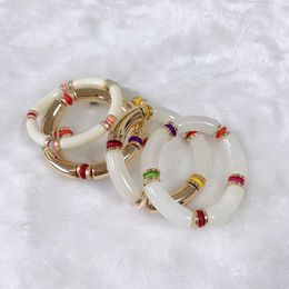 Band Rings Vintage Acrylic Bamboo Natural Stone Bracelet for Women Multi Color Stretchy Girls Charm Couple Bangles Gift Friendship Jewelry J240513