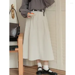 Skirts 2024 Autumn Casual High Waist Slim A Word Skirt Long Half With Belt White Elegant Fashion Solid Color Women Clothes