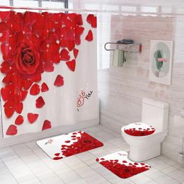 Bath Mats Creative Rose Printing Bathroom Waterproof Shower Curtain Pedestal Rug Lid Carpet Toilet Cover Set Mat