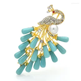 Brooches Wuli&baby Beautiful Peacock For Women 4-color Rhinestone Pearl Big Bird Animal Party Office Brooch Pin Gifts