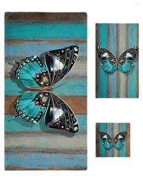Towel 3pcs Bath Set Wooden Texture Turquoise Butterfly Large Towels Face Hand Washcloths Bathroom