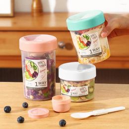 Storage Bottles With Spoon Lunch Box Portable Breakfast Cups Food Grade Plastic Transparent Sealed Jar For Cereal Nut Yoghourt Salad