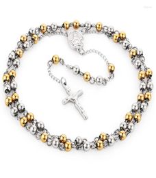 Pendant Necklaces Stainless Steel Rosary Beads Jesus Necklace Catholic Gold Silver Color Long Chain For Women Jewelry Gifts8845639