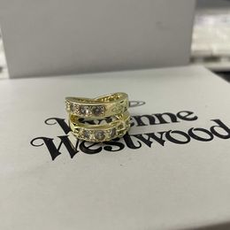 Designer Spring and Summer Westwoods Double Layer Belt Head Sparkling Diamond Ring Saturn Couple Original Reproduction Nail H1ZY