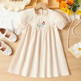 Girl's Dresses Girls casual embroidered floral dress little girls fashionable birthday gift princess dress childrens pure cotton fluffy sleeve clothingL240513
