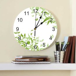 Wall Clocks Flowers Leaves Butterfly Green Plant Decorative Round Wall Clock Custom Design Non Ticking Silent Bedrooms Large Wall Clock
