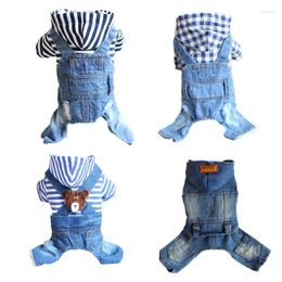 Dog Apparel Stripe Denim Pet Clothes Jean Hoodies Jumpsuits Coat Clothing For Small Dogs Plaid Casual Chihuahua Four-feet Jacket