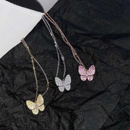 Designer Necklace Vanca Luxury Gold Chain Full Diamond Butterfly with 18k Rose Gold Powder Green White Yellow Diamond Collarbone Chain and Fashion