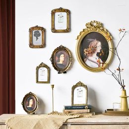 Frames Nordic Retro Po Frame Picture Imitation Wood Flower Carving Oval European Home Do Old Classical French Table Wall