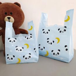 Storage Bags 50pcs Blue Cartoon Patterned Panda Tote Bag Moon Stars Pattern Vest Style Handbag Takeout Packaging And Shopping Plastic
