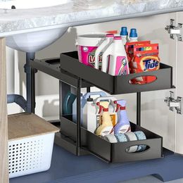 Kitchen Storage Dual-layer Under Sink Organiser Sliding Drawer Cabinet Basket Rack Holder Bathroom Bedroom