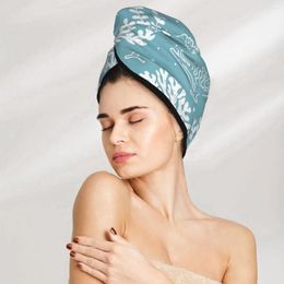 Towel Rapid Dry Blue Coral Print Microfiber Anti Frizz Hair Quick For Girls Beach Shower Cap