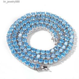 New Light Blue Lad Diamond Tennis China Hip Hop Blue CZ Stone Tennic Necklace For Men And Women