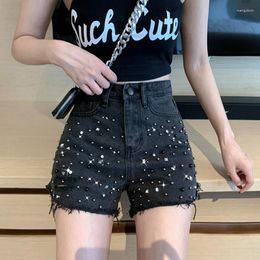 Women's Jeans Short Pants Womens Summer High Waisted Fashion Rivet Hole Shorts Female Denim Black Women