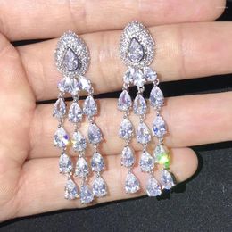 Dangle Earrings Fashion Cubic Zirconia Silver Colour Water Drop Full Stones Tassel Women's Statement Accessaries