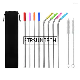 Drinking Straws Long Stainless Steel Metal For 20 Oz Cups Tumbler Reusable Replacement With Silicone Tips Cleaning Brushes Bag