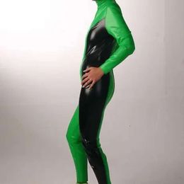 Latex Catsuit Rubber Green and black Colour block jumpsuit, party, role-playing, racing uniform xs-xxl 0.45mm Catsuit Costumes