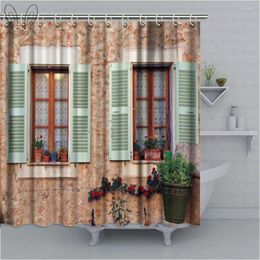 Shower Curtains Aplysia Two French Rustic Windows With Old Green Shutters And Flower Pots In Stone Rural House Provence France