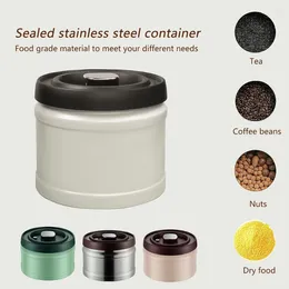 Storage Bottles Coffee Canister Sealed Stainless Steel Food Container Snack Lidded Beans Airtight Jar Pressing To Extract Air Organiser