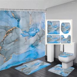 Shower Curtains Blue Grey Marble Curtain Set Abstract Ink Art Modern Geometric Home Bathroom Decor Non Slip Rug Bath Mat Toilet Lid Cover