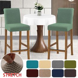 Chair Covers Removeable Jacquard Fabric Slip Slipcover Seat Cover Short Back Bar Stool Solid Colour Washable Home Decor