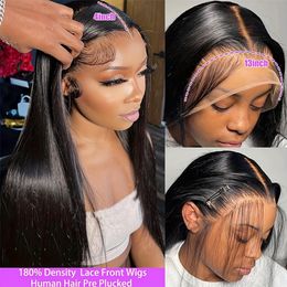 180% Density 13x4 Lace Front Wig Human Hair Pre Plucked With Baby Hair Straight Brazilian Human Hair Wigs For Women Black Straight Wig