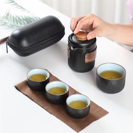 Teaware Sets Black Pottery Portable Travel Including 1 Pot 4 Cups Creative Ceramic Filter Teapot Teacups Office Drinkware With Bag