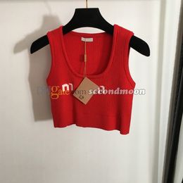 Women Letters Jacquard Vest U Neck Cropped Top Elastic Fabric Sport Tops Summer Gym Vests