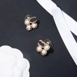 Designer Ear Stud 18K Gold Plated Copper Earrings C-Letter Fashion Womens Brand Crystal Rhinestone Pearl Womens Wedding Jewellery Gifts