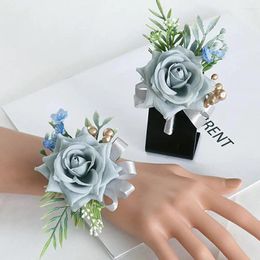 Decorative Flowers YOUZI Bridegroom Bride Corsage Flower Wrist Set Artificial Bracelets Wedding Accessories