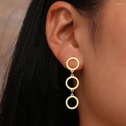 Dangle Earrings Stainless Steel Minimalist Geometric Three Circles Pendants Goth Korean Fashion For Women Jewellery Party Gifts