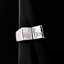 Brand Original Reproduction of Westwoods Saturn Engraved Open Ring Personality Square Crack Punk Nail