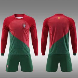 Soccer Jerseys Men's Tracksuits 22-23 Long Sleeved Portugal Home National Team Football Jersey Set for Children and Adults, Size 16-3xl
