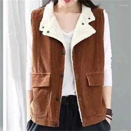 Women's Jackets Add Velvet And Thick Mother Vest Female 2024 Foreign Style Corduroy Loose To Wear Middle-Aged Elderly Solid Color