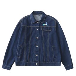Denim Jacket For Women Jean Coat Loose Chic Outwear Casual Longsleeved Playful Original Niche Pattern Embroidery Back 240430