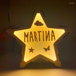 Decorative Figurines Customised LED Wood Star Night Light USB Name Text Custom Lamps For Baby Wedding Birthday Gifts Home Decor Lamp