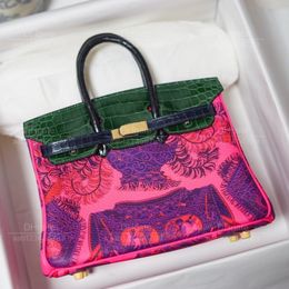 12A Mirror quality luxury Classic Designer Bag woman handbag genuine leather patchwork crocodile all handmade 25cm summer creative colour clash Design scrawl bag