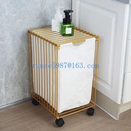 Laundry Bags Nordic Wrought Iron Dirty Clothes Storage Basket Hamper With Wheels Baskets Linen Bag 3 Colours