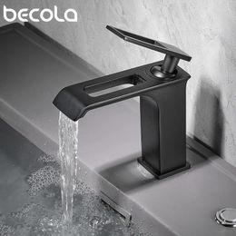 Bathroom Sink Faucets Becola Waterfall Faucet Basin Black Taps Single Handle And Cold Water Mixer Tap For