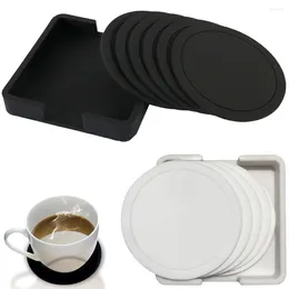 Table Mats 7Pcs/set Heat Resistant Mat Non-Slip Drink Tea Mug Pad Round Solid Colour Coasters Decorations For Coffee Cup