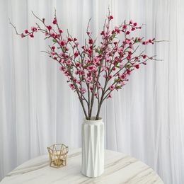 Decorative Flowers Simulation 5-Fork Peach Blossom Branches Home Decoration Plastic Fake Plum Garden Greening Room Decor