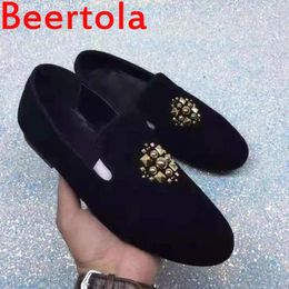 Casual Shoes Round Toe Flock Classic Loafers Men Rivet Spring Office Footwear Plus Size 46 Black Slip On Male Mocassin Homme