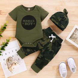 Clothing Sets 3 pieces of camouflage short sleeved clothing set with hat suitable for newborn baby boys summer street sportswear suitable for children and boys