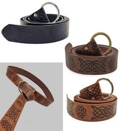 Mediaeval Embossed Viking Vegvisir PU Leather O Ring Belt Retro Renaissance Knight Buckles Belt Leather Waistband for Men Y1204273o3141938