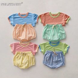 Clothing Sets Baby Newborn Girls Boys Summer Short Sleeve Patch Top T-shirt Flat Bottom Childrens Baby Clothing Cotton Set 2 pieces 0-24ML240514