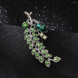 Brooches Green Plant Leaf Crystal Pins Fashion Jewellery Metal Pin Accessories DIY Elegant Bouquet Corsage Lady Rhinestone Gifts