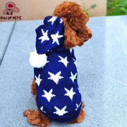 Dog Apparel Ly Product High Quality Orlon Blue Red Star Pattern Sweater With Cap For Pet Dogs Clothes Hoodies