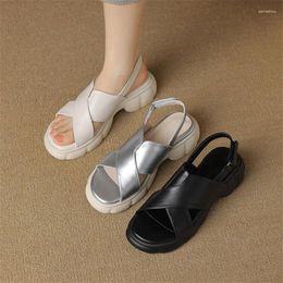 Sandals Summer Round Toe For Women Chunky Heels Concise Gladiator Shoes Silvery Pumps Size 34-43