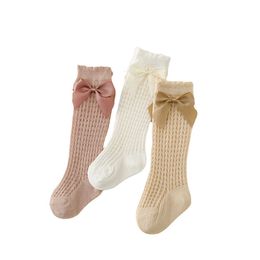 Kids Socks New Summer Infant Baby Girls Newborn Mather Cute Childrens High Knee Bow Toddler Non Slip Long Cotton d240528