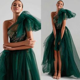 2020 Elegant Evening Dresses One Shoulder Lace Appliques Beads Prom Gowns Custom Made Sweep Train A Line Special Occasion Dress 267A